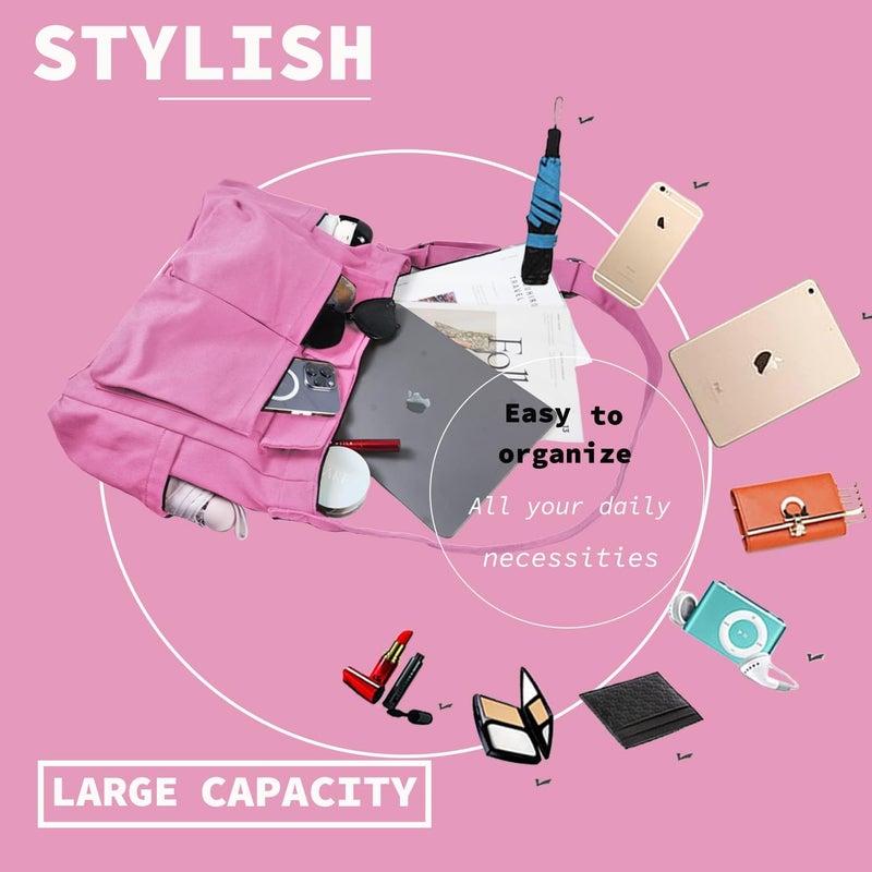 yaucher Store Canvas Messenger Bag Large Hobo Crossbody Bag with Multiple Pockets Casual Shoulder Tote Bag for Women and Men - Image 4